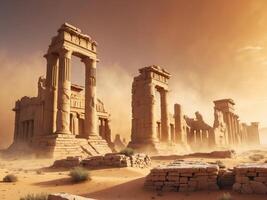 Ruins of palmyra in the desert photo