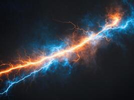 Blue and Orange Plasma Lightning Strike, Power and Energy Concept Abstract Background. photo