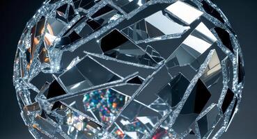 Luminous Sphere. A Mesmerizing Assemblage of Reflective Fragments Creating an Optical Illusion. photo