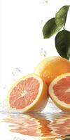 A grapefruit is cut in half and splashed in water photo
