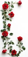 Red roses are arranged in a letter j photo