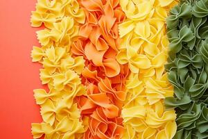 Top View Of Regional Italian Sardinian Pasta On Vibrant Background With Copy Space, Food Image photo