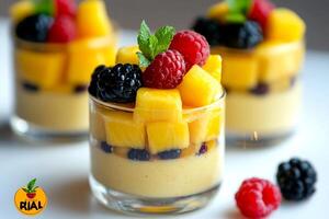 Fruit Cup With Pineapple, Mango, And Berries, Copy Space, Cuisine Photography photo