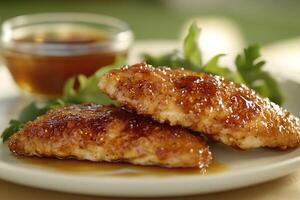 Three-Piece Chicken Tenders With Honey Mustard, Copy Space, Cuisine Photography photo