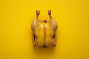 Top View Of Herb-Roasted Cornish Game Hen On Vibrant Background With Copy Space, Cuisine Photography photo