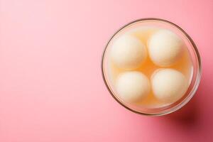 Top View Of Liquid Nitrogen Foie Gras Spheres On Vibrant Background With Copy Space, Cuisine Photography photo