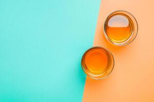 Top View Of Mead And Honeycomb Pairing On Vibrant Background With Copy Space, Cuisine Photography photo