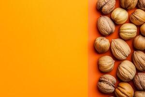 Top view photorealistic Walnut, plant set on a vibrant background photo