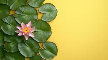 Top view Water Lily on a vibrant background, flower setting photo