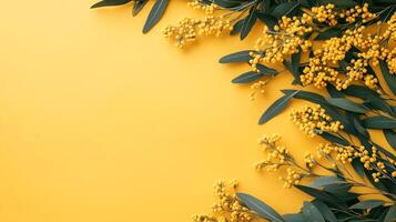 Top view Wattle on a vibrant background, plant setting photo