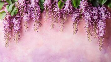Top view Wisteria on a vibrant background, flower setting photo