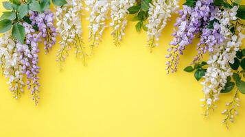 Wisteria on a vibrant background, photorealistic top view Wisteria plant photo