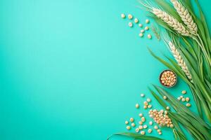 Zea mays on a vibrant background, top view photorealistic plant photo