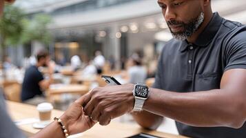 A man is using his apple watch to pay for something photo