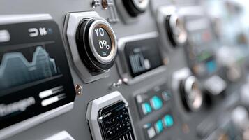 A close up of a control panel with various buttons photo