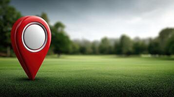Gps location marker on green grass background photo