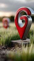 A red and silver marker on a grassy field photo