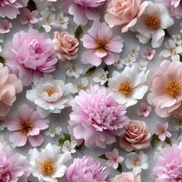 Flowers are arranged in a pattern on a gray background photo