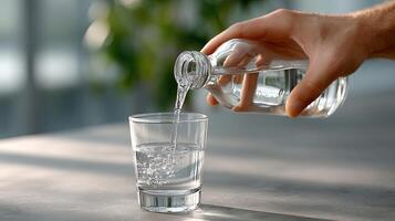 A person pouring water into a glass photo