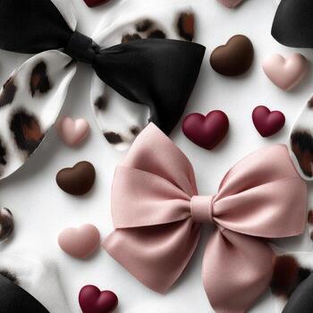 A collection of hearts and bows on a white background photo