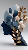 A 3d illustration of a woman's head with leaves photo
