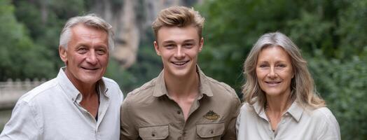 Three people are smiling and posing for a picture photo