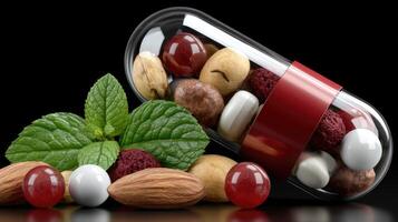 A capsule filled with nuts and mint photo