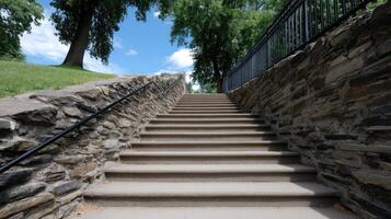 Stone steps leading up to a grassy hill photo
