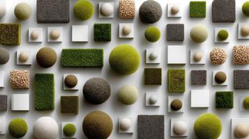 A wall of green and white stones and grass photo