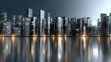 Cityscape with lights reflecting on water photo