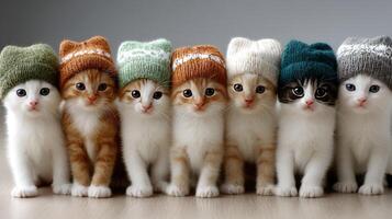 A group of kittens wearing hats photo