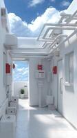 A white room with pipes and a ceiling photo