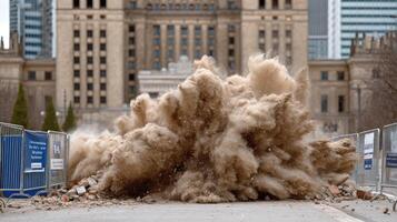 A large pile of dirt is being thrown into the air photo