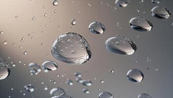 Transparent droplets glistening on reflective surface with soft light photo