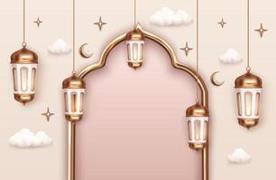 Realistic Eid al-adha Background with Golden Lanterns vector