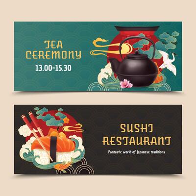 Asian Restaurant Realistic Banner Set