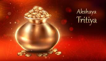 Akshaya Tritiya Realistic Background with Golden Pot vector