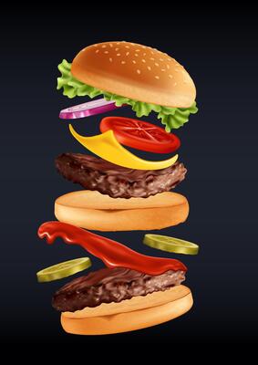 Modern Realistic Smash burger Ingredients Illustration