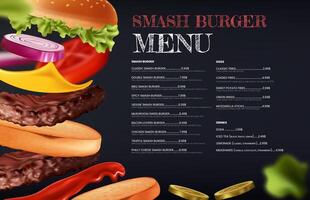 Modern Realistic Smash burger Menu vector