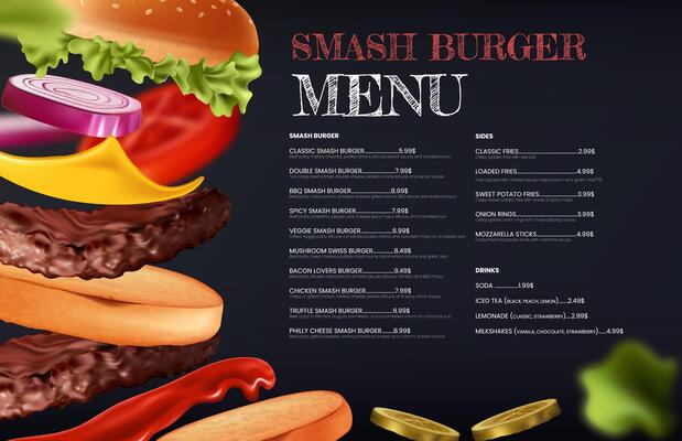 Modern Realistic Smash burger Menu