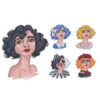 Set of girls with different styles, image change, hand-made illustration vector