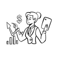 Woman with tablet plotting graphs statistics line Flat style vector