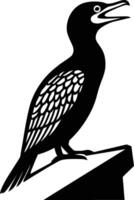 Cormorant Silhouette On Rock, Bird Perched Graphic vector