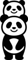 Two pandas stacked cute design, Child friendly panda vector