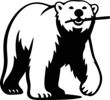 Playful Polar Bear Silhouette Art, Polar Bear Holding Stick Graphic vector