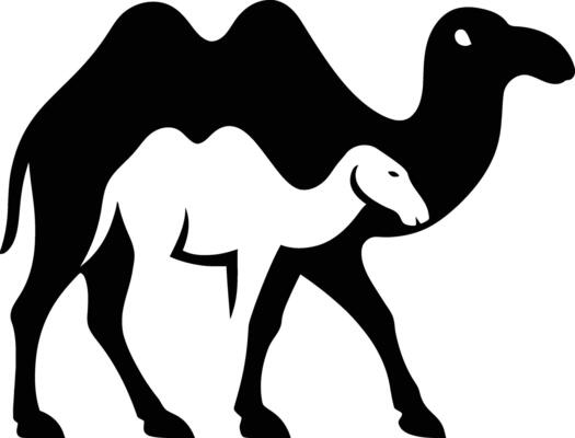 Camel with baby silhouette, Mother and baby camel design
