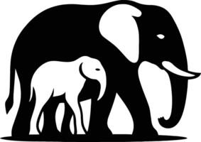 Elephant with calf silhouette, Elephant family design vector