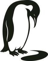 Sad penguin silhouette for emotional design, Penguin sitting in minimalist pose illustration vector