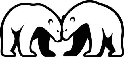 Two polar bears facing each other design, Dual polar bears silhouette illustration for arctic concept vector