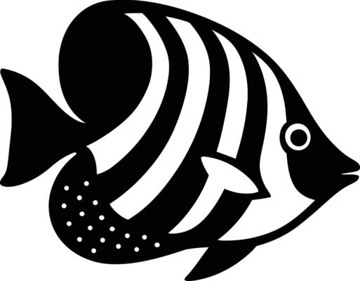 Striped fish silhouette drawing, Minimal fish black and white graphic
